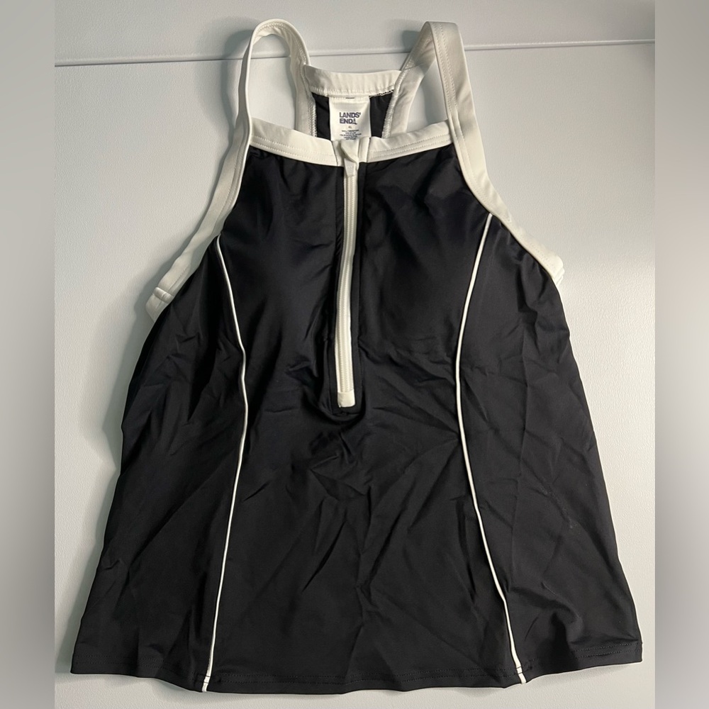 Lands' End Black and White Swim Top